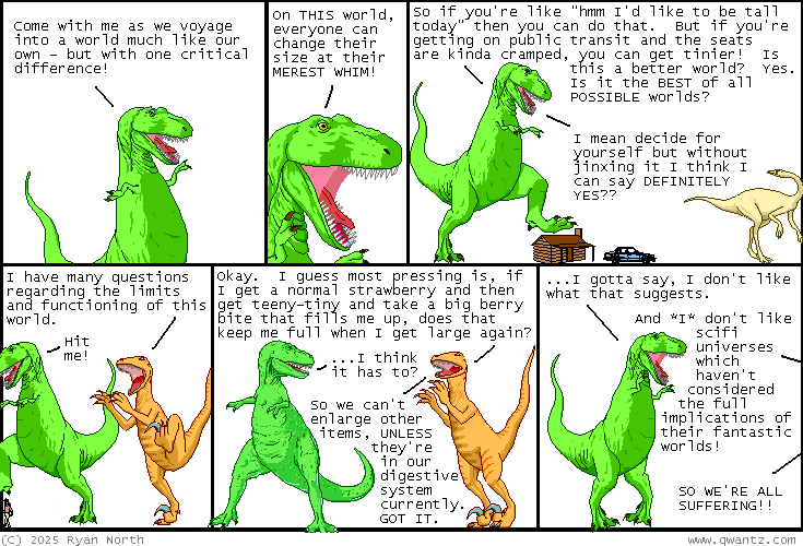 *LONG, DRAMATIC SIGH THAT REPEATS OCCASIONALLY WITH INCREASING INTENSITY UNTIL SOMEONE NOTICES*
Dinosaur Comics image