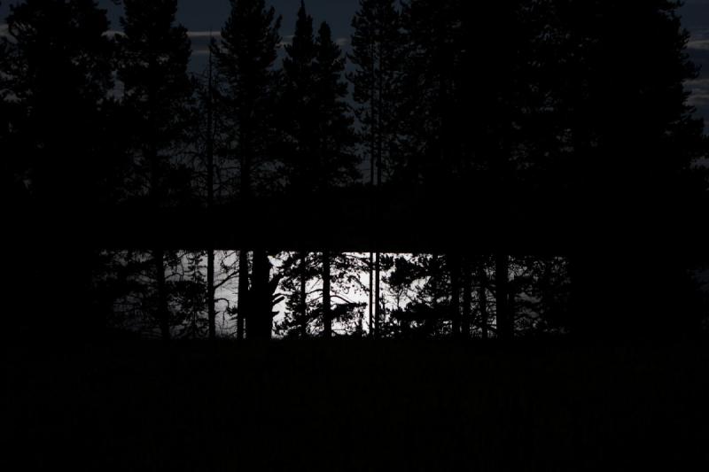 2008-08-14 22:30:26 ** Yellowstone Nationalpark ** Mondlicht im See hinter den Bäumen.