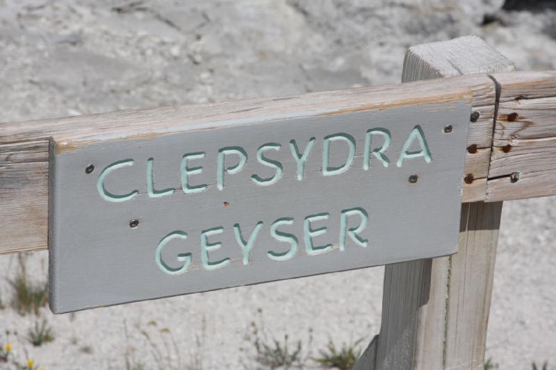 2009-08-03 10:48:31 ** Yellowstone National Park ** The name plate for 'Clepsydra Geyser'.