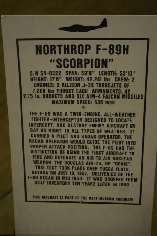 2007-04-01 15:39:14 ** Air Force, Hill AFB, Utah ** Description of the Northrop F-89H 'Scorpion'.