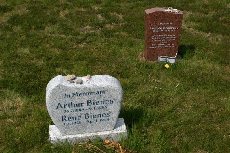 2008-05-13 12:09:28 ** Bergen-Belsen, Concentration Camp, Germany ** Headstone for Arthur and René Bienes and Herman Andriesse.