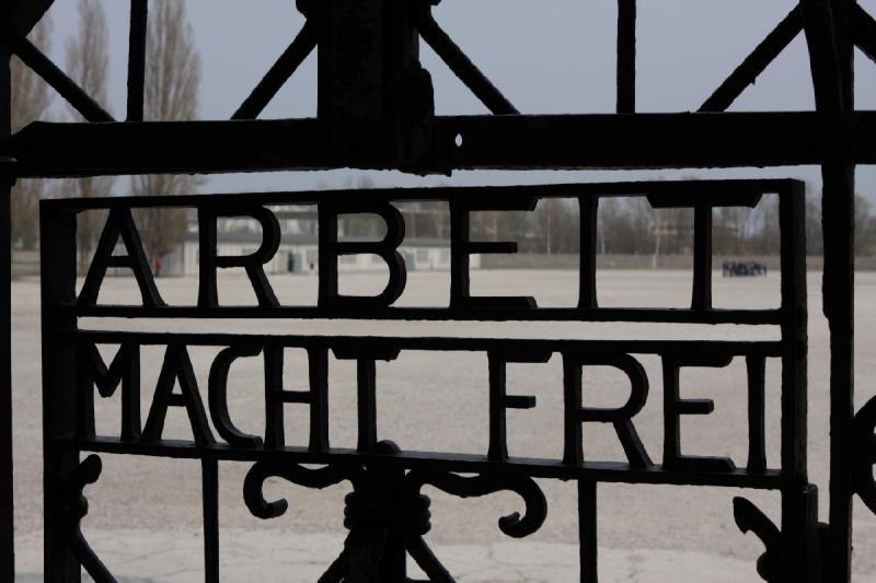 2010-04-09 14:55:20 ** Concentration Camp, Dachau, Germany, Munich ** 'Arbeit macht frei' (work makes free) at the gate of the Dachau concentration camp.