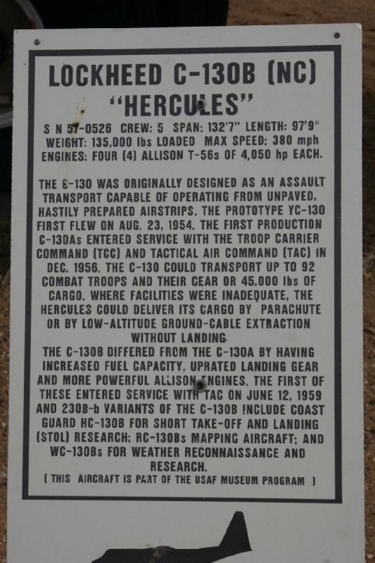 2007-04-01 14:54:34 ** Air Force, Hill AFB, Utah ** Description of the cargo plane Lockheed C-130B (NC) 'Hercules'.