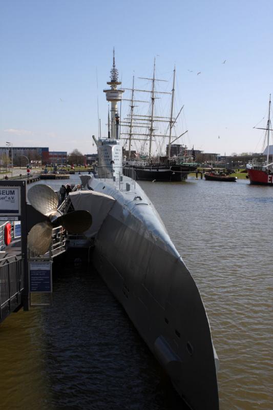 2010-04-15 15:22:03 ** Bremerhaven, Germany, Submarines, Type XXI, U 2540 ** Stern of U 2540 in Bremerhaven.