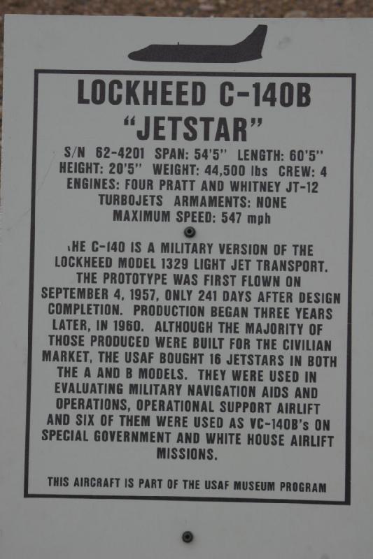 2007-04-01 14:47:28 ** Air Force, Hill AFB, Utah ** Description of the Lookheed C-140B 'Jetstar'.