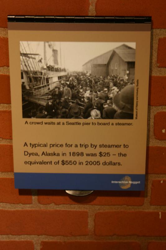 2007-09-03 10:17:40 ** Seattle ** A typical price for a trip by steamer to Dyea, Alaska in 1898 was $25 - the equivalent of $550 in 2005 dollars. 2007-09-03 10:17:40 ** Seattle ** A typical price for a trip by steamer to Dyea, Alaska in 1898 was $25 - the equivalent of $550 in 2005 dollars.
