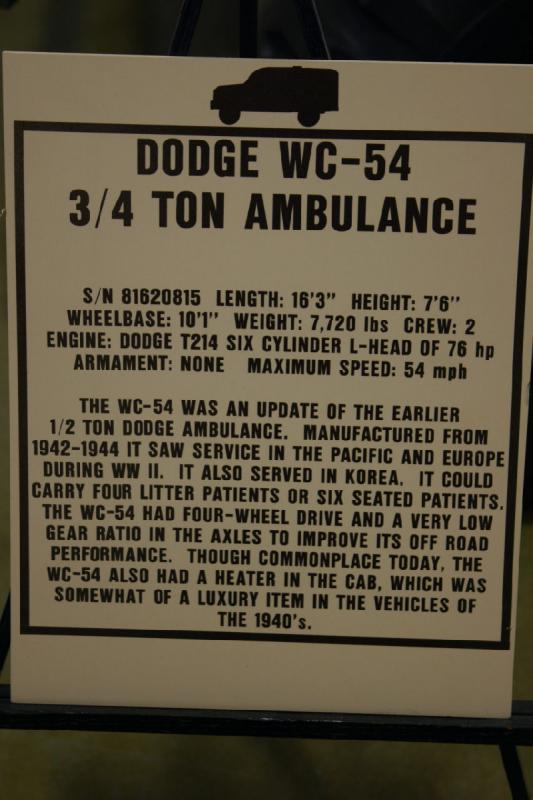 2007-04-01 15:37:34 ** Air Force, Hill AFB, Utah ** Description of the Dodge WC-54 3/4 ton Ambulance.