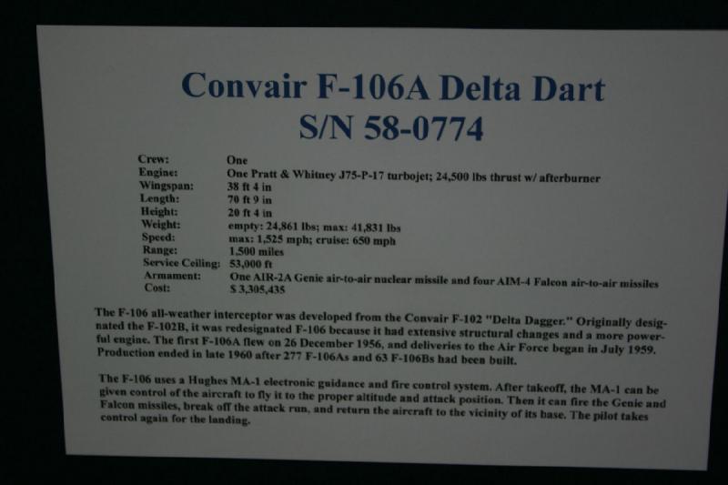 2007-04-08 12:40:40 ** Air Force, Hill AFB, Utah ** Description of the Convair F-106A 'Delta Dart'.