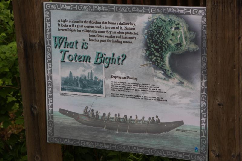 2012-06-19 09:17:26 ** Alaska, Cruise, Ketchikan, Totem Bight State Historic Park ** What is Totem Bight?
A bight is a bend in the shoreline that forms a shallow bay. It looks as if a giant creature took a bite out of it. Natives favored bights for village sites since they are often protected from fierce weather and have sandy beaches good for landing canoes.
Erupting and Eroding
This bight is sitting on a vast marine terrace that formed when the sea level rose 6,000 years ago. Melting glaciers caused this rise and then waves eroded the base of the mountains to form the terrace. The mountains formed long before the glaciers melted, from volcanic eruptions and folding in the earth's surface.
Totem Bight was formerly called Mud Bight. It got its new name after the Civilian Conservation Corps (CCC) project created the totem park in the 1930s and 40s. 2012-06-19 09:17:26 ** Alaska, Cruise, Ketchikan, Totem Bight State Historic Park ** What is Totem Bight?
A bight is a bend in the shoreline that forms a shallow bay. It looks as if a giant creature took a bite out of it. Natives favored bights for village sites since they are often protected from fierce weather and have sandy beaches good for landing canoes.
Erupting and Eroding
This bight is sitting on a vast marine terrace that formed when the sea level rose 6,000 years ago. Melting glaciers caused this rise and then waves eroded the base of the mountains to form the terrace. The mountains formed long before the glaciers melted, from volcanic eruptions and folding in the earth's surface.
Totem Bight was formerly called Mud Bight. It got its new name after the Civilian Conservation Corps (CCC) project created the totem park in the 1930s and 40s.