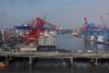 Looking at the container port of the Köhlbrand bridge of Hamburg.